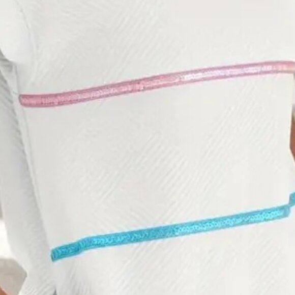 Elegant White Dress with Colorful Stripes - Picture 4 of 4